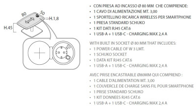 Tavolino Flags con presa ad incasso H45